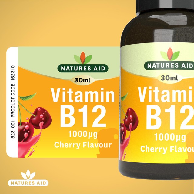 Natures Aid Vitamin B12 oral spray cherry flavour 30ml, imported from the UK
