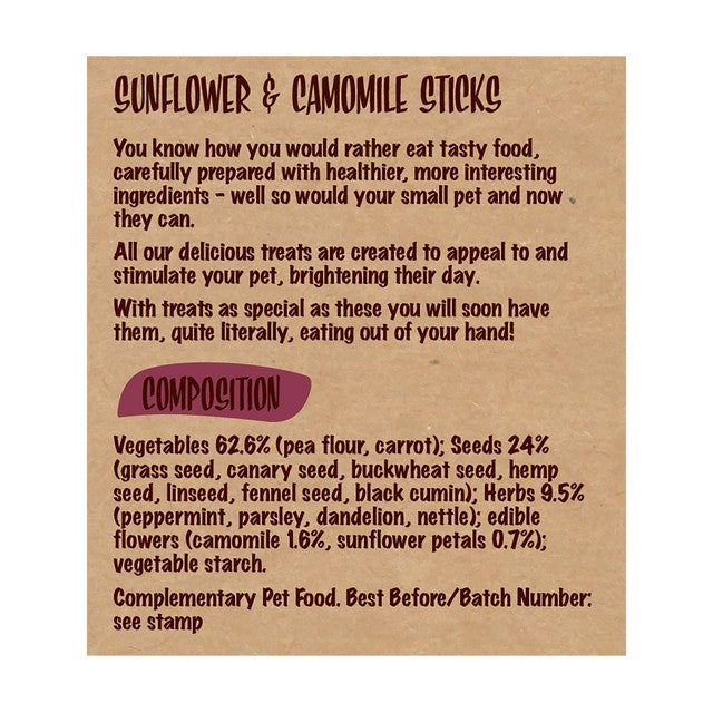 Rosewood Naturals Sunflower & Chamomile pet treat sticks, imported from the UK