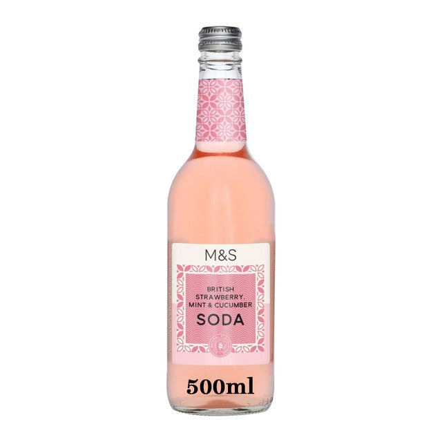 M&S Strawberry Mint and Cucumber Soda 500ml, imported from the UK