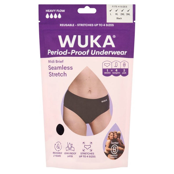 WUKA Stretch Seamless Period Pants Midi Brief Heavy Flow Size XL-4XL