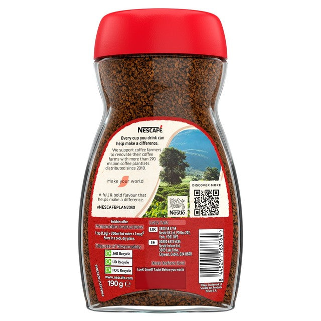 Nescafe Original instant coffee 190g jar, imported from the UK