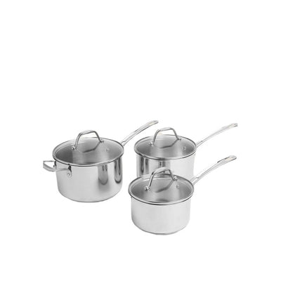 M&S M&S 3 Piece Stainless Steel Pan Set Silver Saucepan Set- Buy online at McGrocer