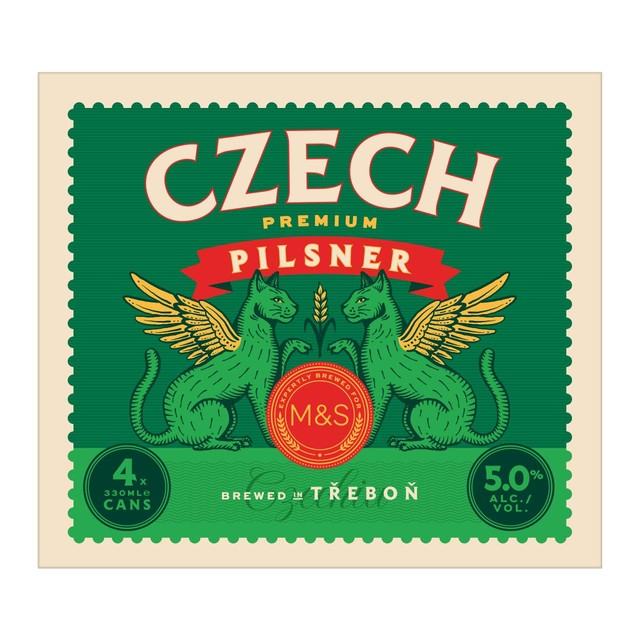M&S Czech Pilsner Lager 4 x 330ml cans, imported from the UK