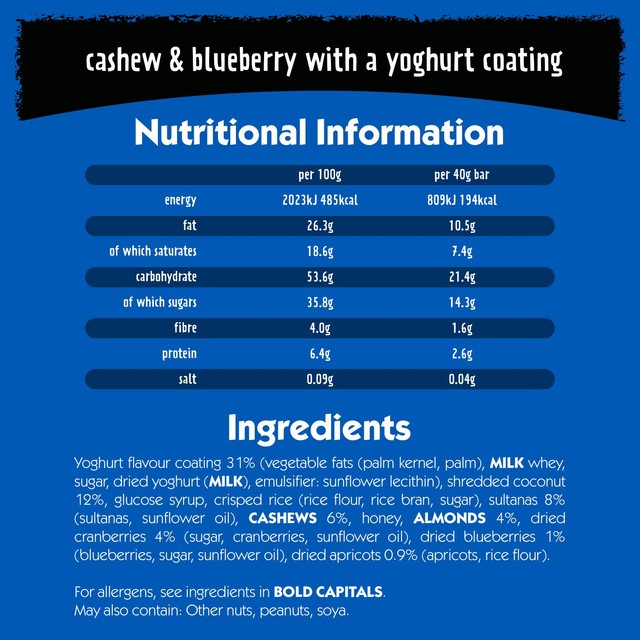 Eat Natural cashew and blueberry cereal bars 3 x 40g - British product