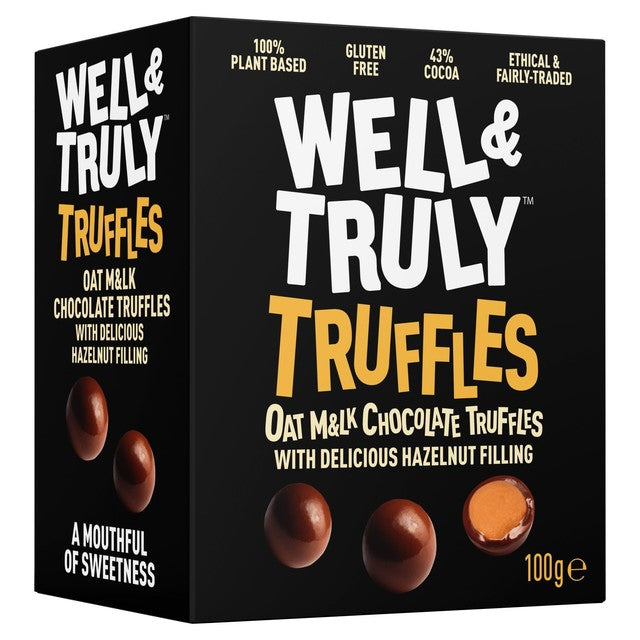Well & Truly oat milk chocolate truffles with hazelnut filling 100g (British brand)