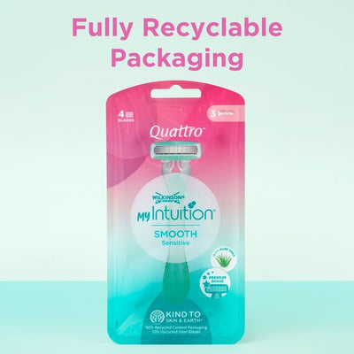 شفرات حلاقة Wilkinson Sword myIntuition Smooth Sensitive Quattro تستخدم لمرة واحدة M&S 3 في كل عبوة - اشترِ عبر الإنترنت من McGrocer