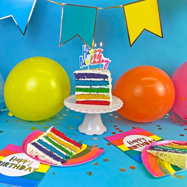 Talking Tables rainbow Happy Birthday napkins, 20 per pack (British brand)