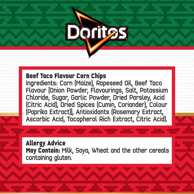 Doritos Sizzling Beef Taco crisps 180g (British brand)