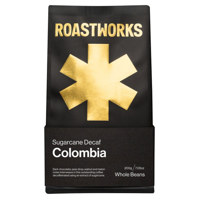 Roastworks Decaf Colombia Whole Bean Coffee 200g, imported from the UK