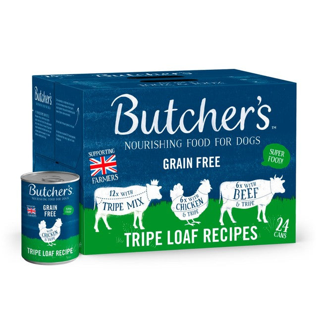 Butcher's tripe loaf dog food variety pack 24 x 400g - British product