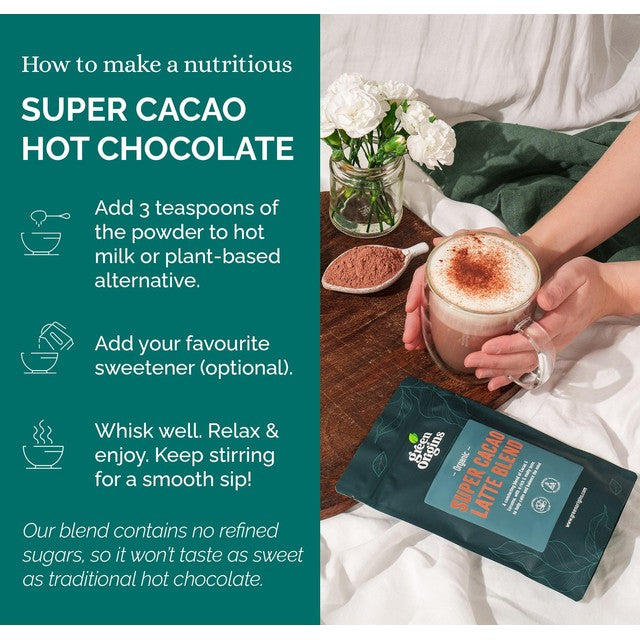 Green Origins Organic Super Cacao Hot Chocolate Blend 100g, UK version