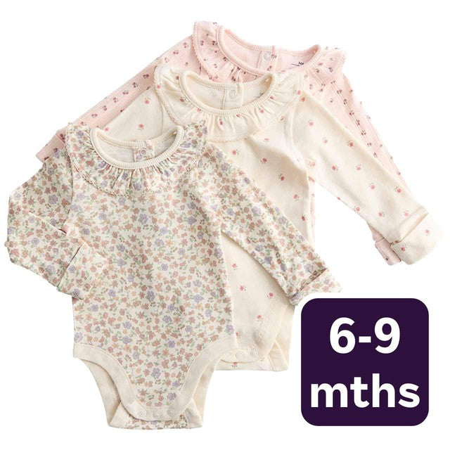 M&S girls floral bodysuit ivory 6-9 months, imported from the UK
