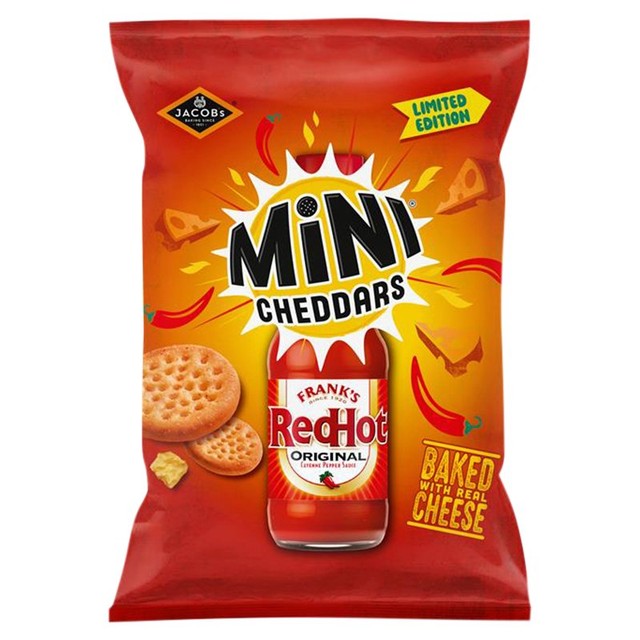 Jacob's Mini Cheddars Franks RedHot Original baked snacks 150g, UK version