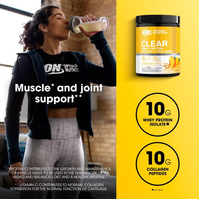 Optimum Nutrition Summer Fruit Clear Whey Collagen 240g, imported from the UK