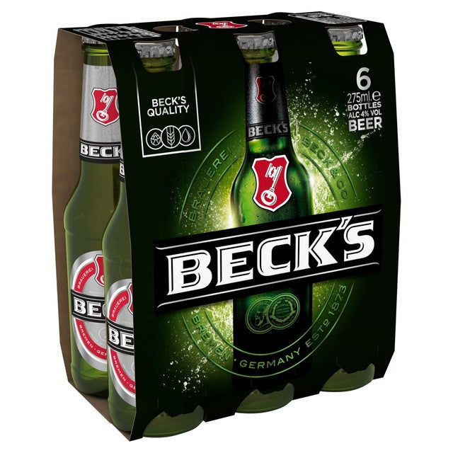 Becks German lager beer 6 x 275ml bottles - British product
