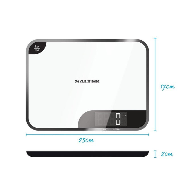 Salter Super Clear White Glass digital kitchen scale 5kg (British brand)