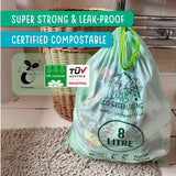 Eco Green Living compostable drawstring bin liner 8L pack - British product