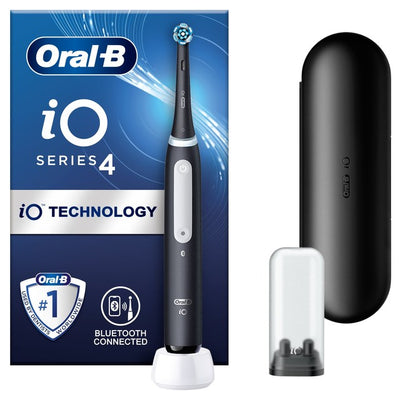 Brosse à dents électrique noire Oral-B iO4 avec étui de voyage