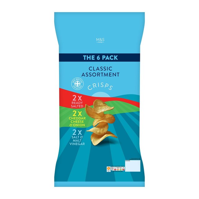 M&S classic crisp assortment multipack with three flavours 6 bags, imported from the UK