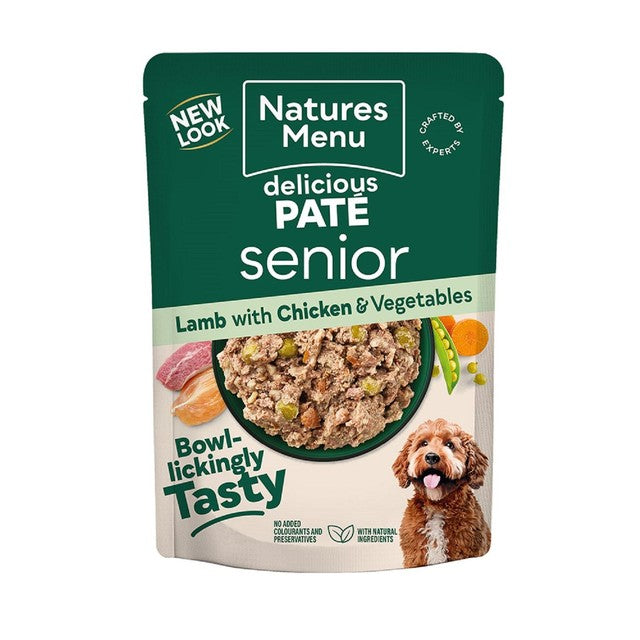 Natures Menu senior lamb with chicken, veg & rice dog food 8 x 300g pouches, imported from the UK