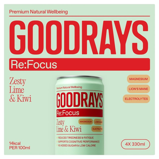 Goodrays Re Focus functional sparkling drink Zesty Lime & Kiwi, UK version