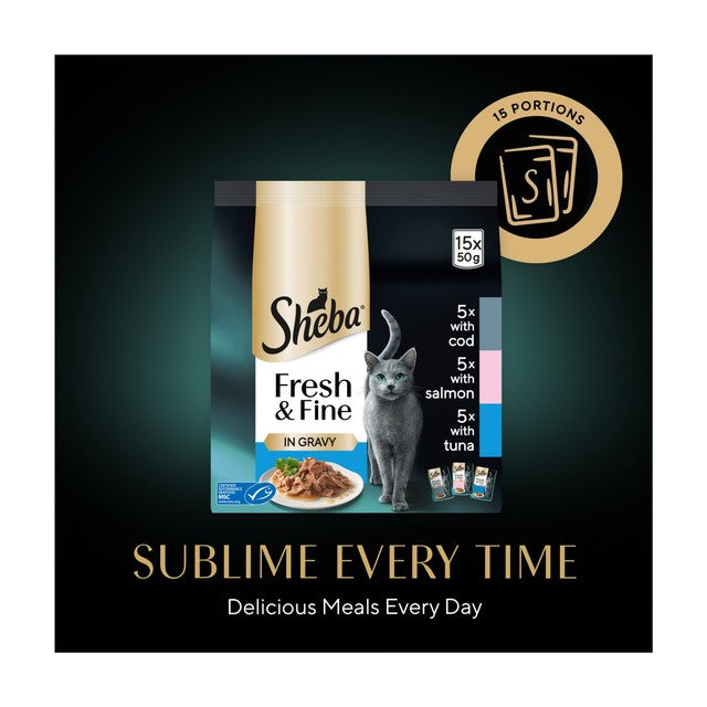 Sheba wet cat food pouches fish in gravy 15x50g (British brand)