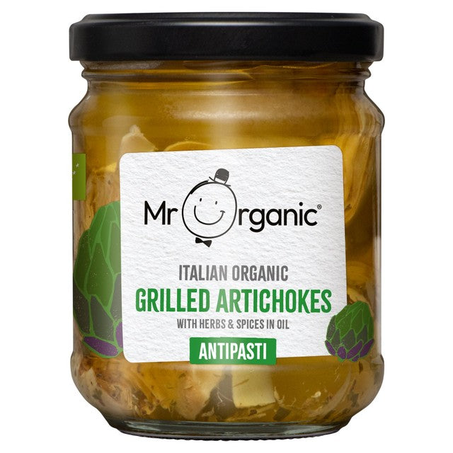 Mr Organic grilled artichoke hearts antipasti 190g, imported from the UK