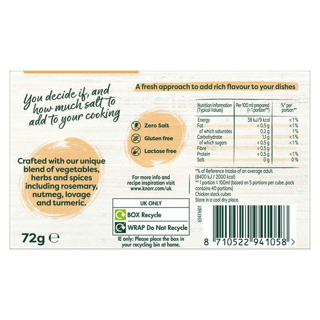 Knorr Zero Salt Hühnerbrühwürfel 72g Packung, britische Version