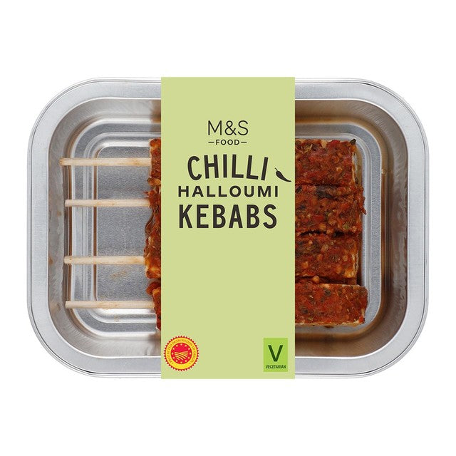 M&S chilli halloumi kebabs 225g, imported from the UK
