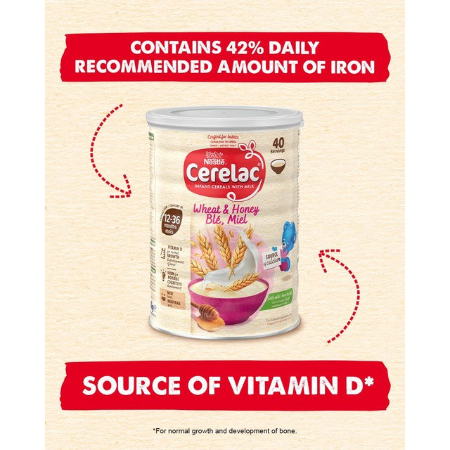 Nestle Cerelac wheat & honey toddler cereal 1kg, imported from the UK