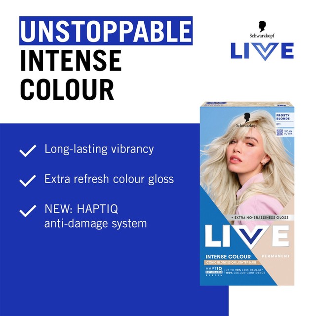 Schwarzkopf LIVE Frosty Blonde permanent hair dye (British brand)
