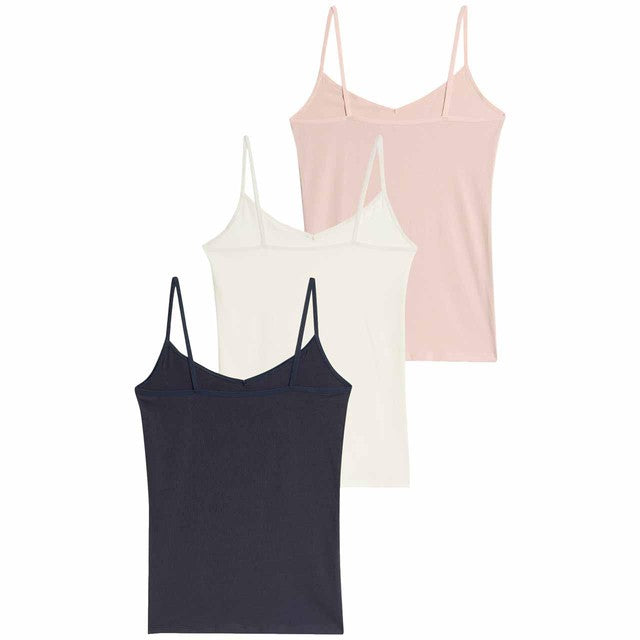 M&S women's cotton rich strappy vests Navy size 10, imported from the UK