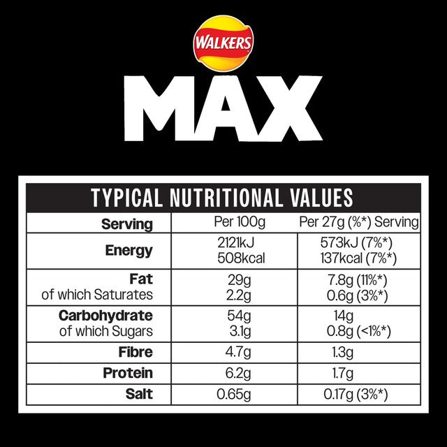 Walkers Max Punchy Paprika crisps 6x27g (British brand)