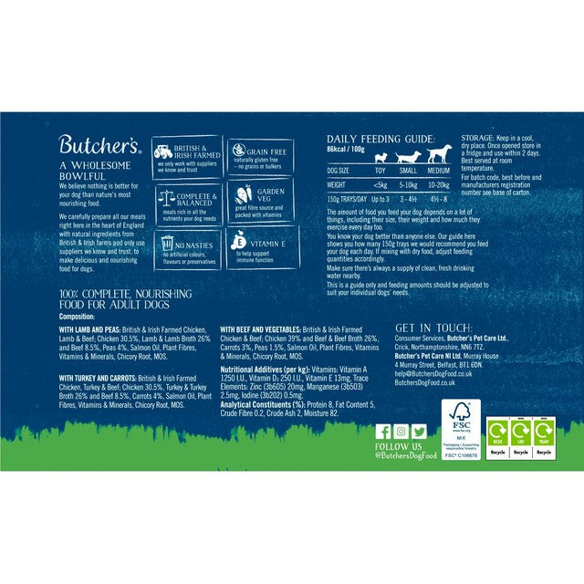 Butcher's dog food trays mixed varieties 24x150g - British product