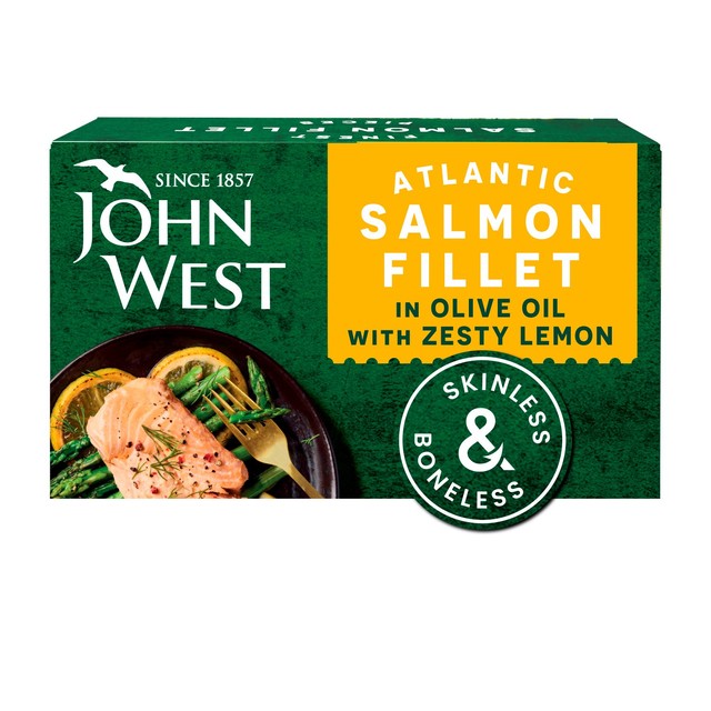 John West salmon fillet in olive oil with lemon, 115g UK version