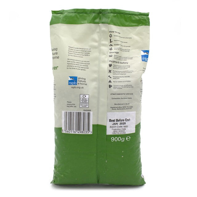 RSPB Sunflower Hearts Garden Bird 900g, imported from the UK