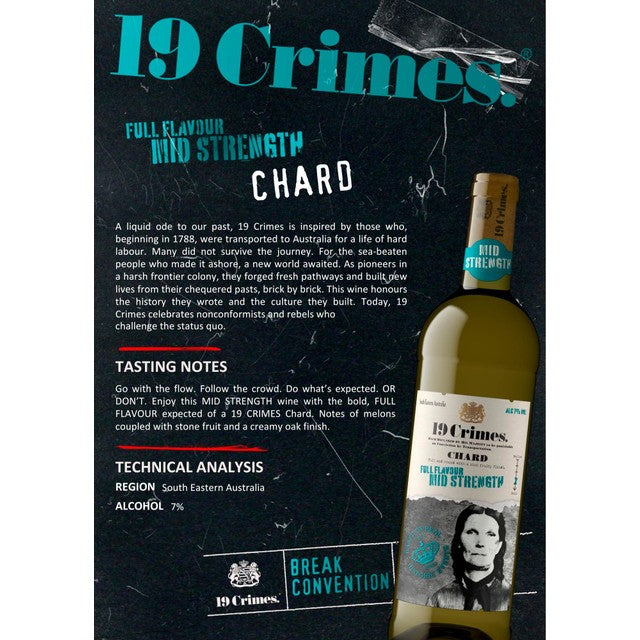 19 Crimes Mid Strength Chardonnay 75cl - British product