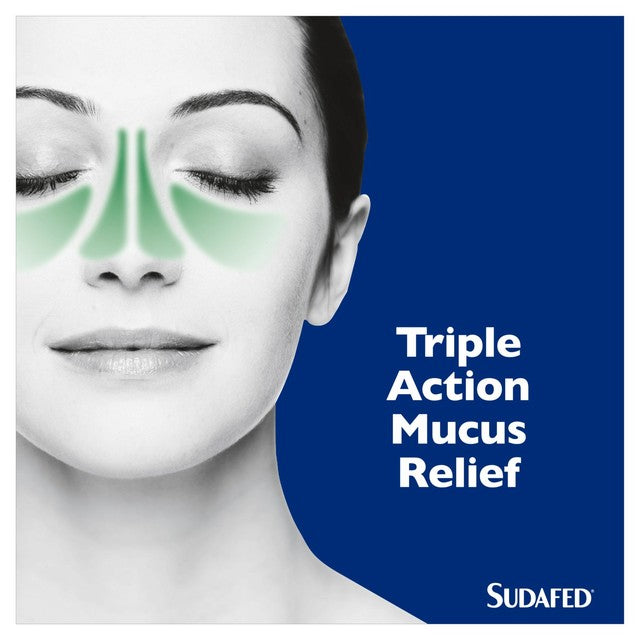Sudafed Mucus Relief Triple Action Cold & Flu Tablets 16 tablets (British brand)