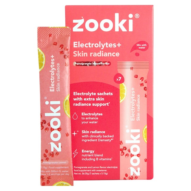 Zooki Electrolytes+ Skin Radiance pomegranate supplement (British brand)
