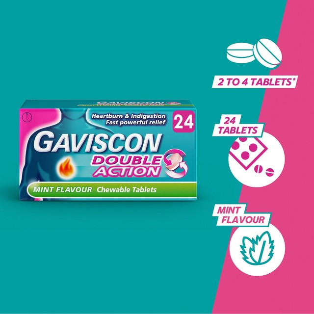 Gaviscon Double Action Mint Chewable Tablets 24 Pack, UK version