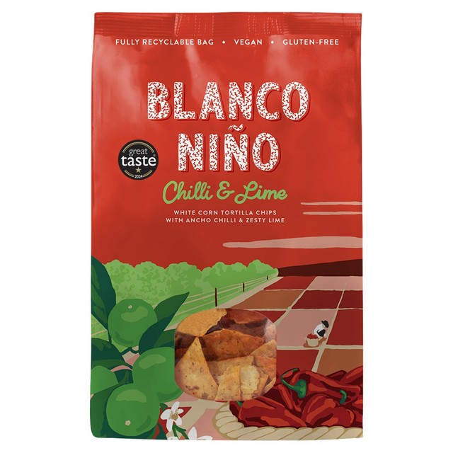 Blanco Nino chilli and lime white corn tortilla chips 170g - British product