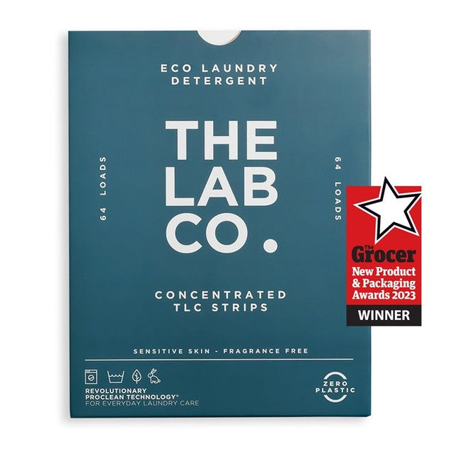 The Lab Co. non bio fragrance free laundry detergent sheets 64 loads (British brand)