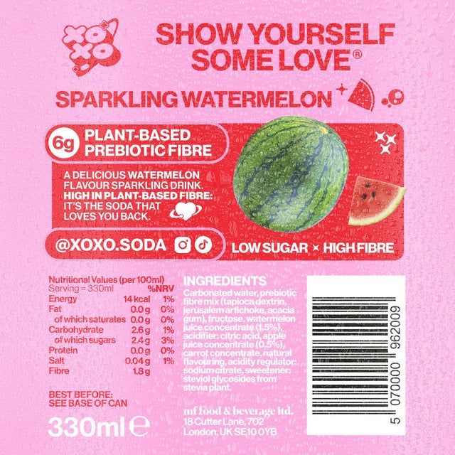XOXO Sparkling Watermelon soda 4 x 330ml (British brand)