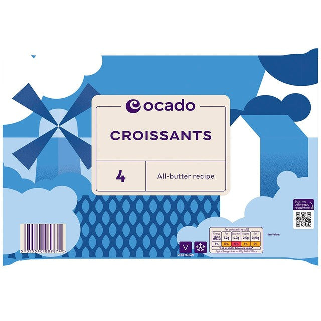Ocado all butter croissants 4 pack, imported from the UK