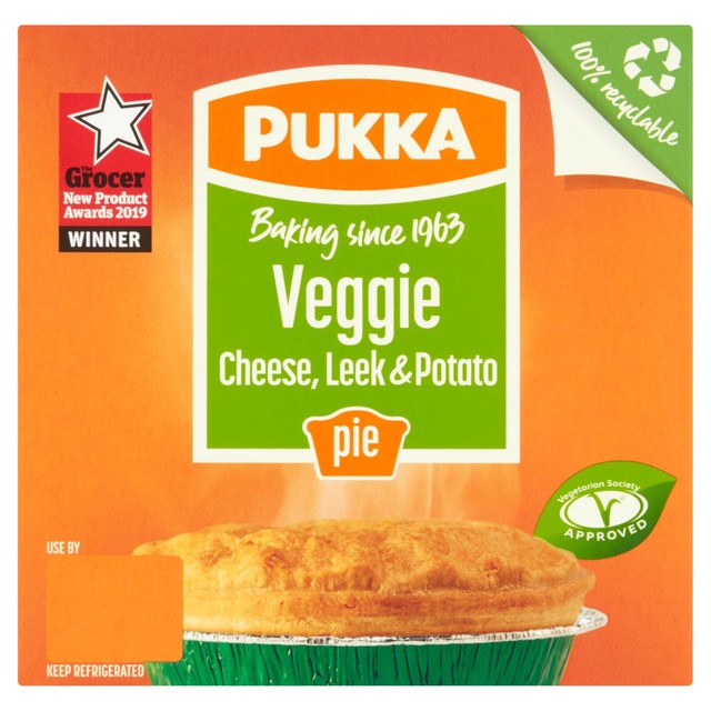 Pukka Pies leek and potato pie 213g, imported from the UK