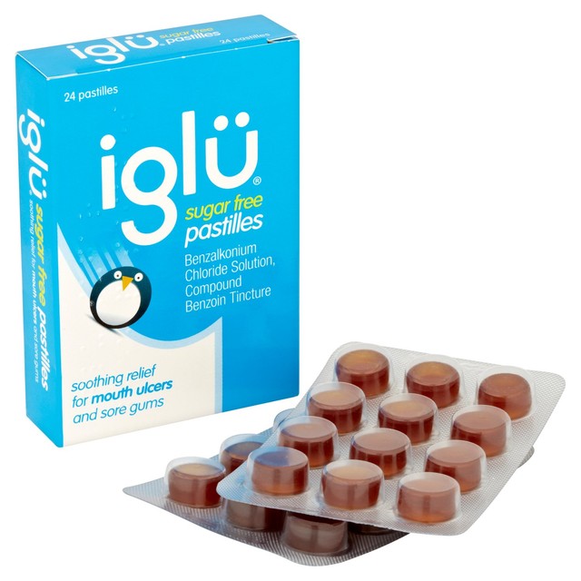 Iglu sugar-free mouth pain relief pastilles 24 pack, UK version