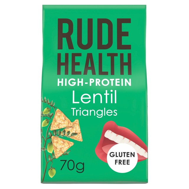 Rude Health Lentil Triangles 70g, imported from the UK