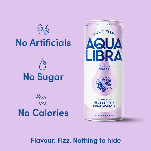 Aqua Libra blueberry and pomegranate sparkling water 4x330ml cans - British product