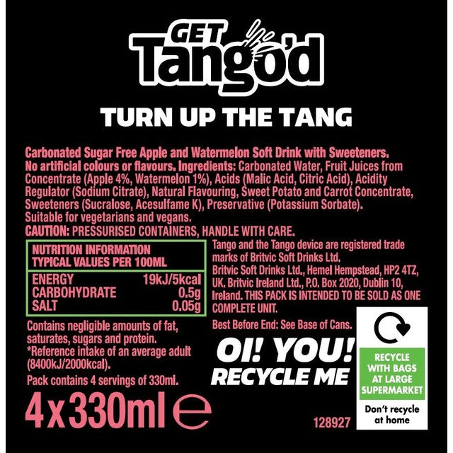 Tango Zero Sour Watermelon sugar-free soft drink - British product