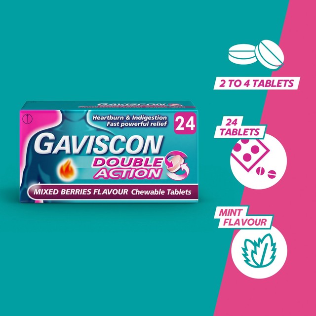 Gaviscon Double Action Mixed Berry Tablets 24 per pack, UK version